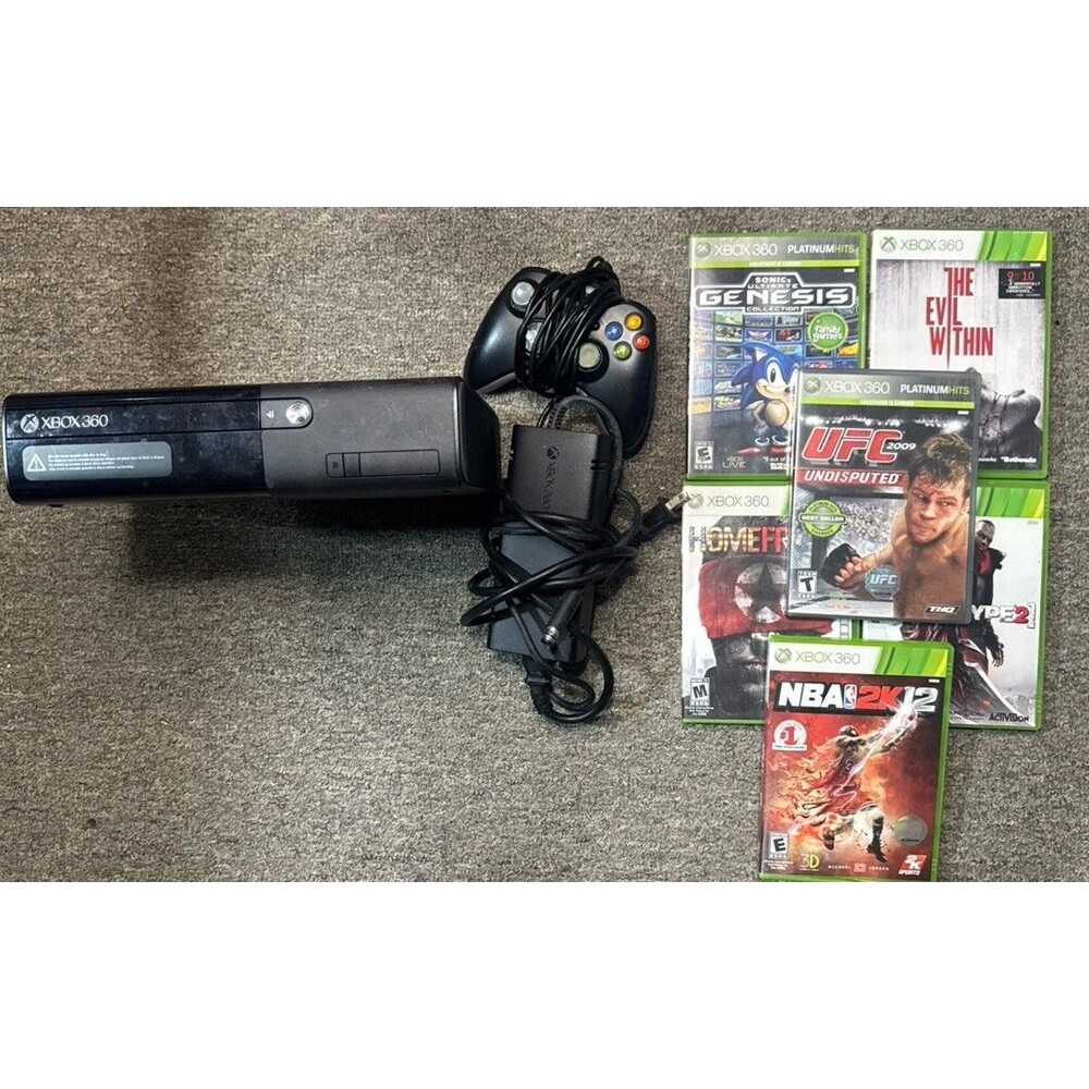 Microsoft Xbox 360 E 4GB Console Gaming System Glossy Black With 6 Games